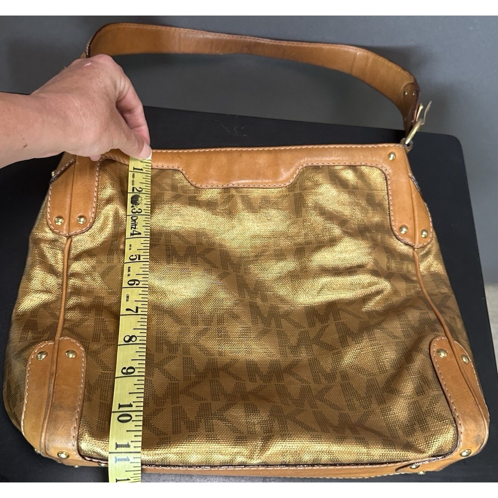 Y2K Michael Kors Gold MK signature logo hobo shoulder bag purse studs Rare - Picture 9 of 16